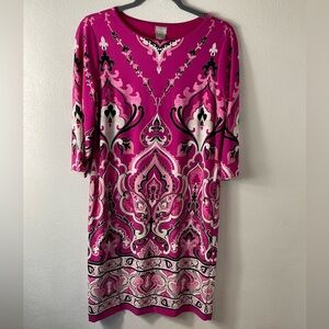 Chico’s B&W Pink Printed Shift Dress Sz 0 (S)